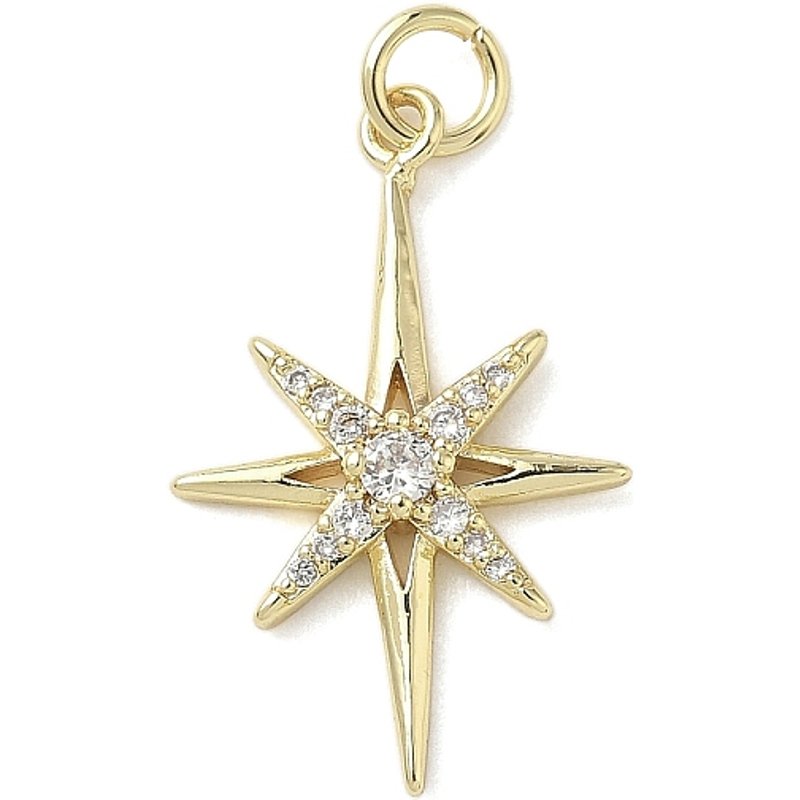 Brass Micro Pave Cubic Zirconia Star Charms with Jump Ring — Charms & Pendants
