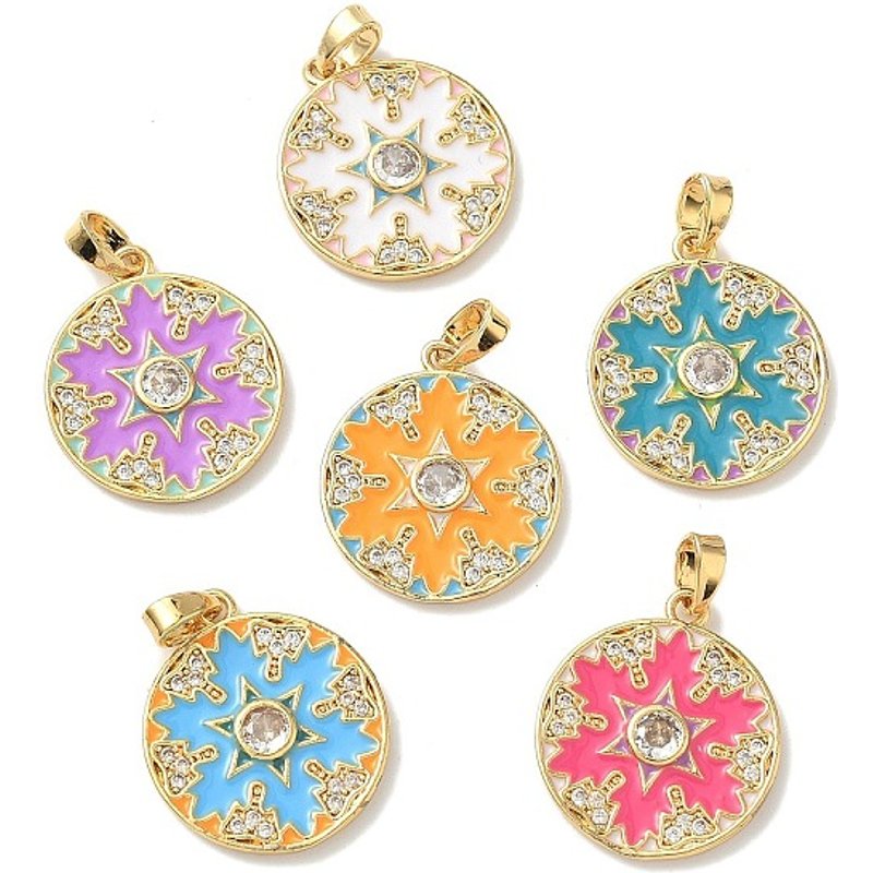Charms Fleur en Zirconia Cubique Micro Pave en Laiton avec Émail — Breloques et pendentifs