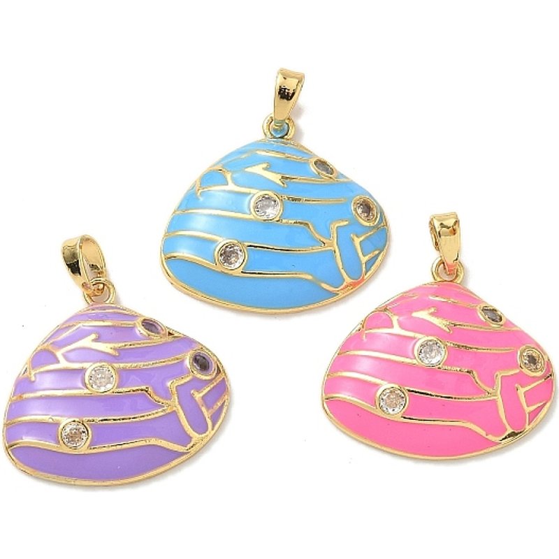 Pendentifs en laiton Micro Pave Zirconia Cubique en forme de coquillage