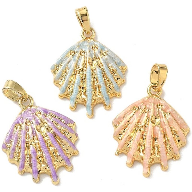 Charms en Émail de Laiton en Forme de Coquillage Couleurs Mixtes