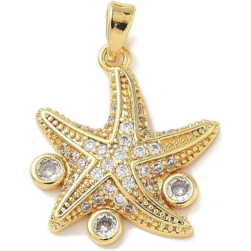 Brass Micro Pave Cubic Zirconia Starfish Charms, Golden — Charms & Pendants