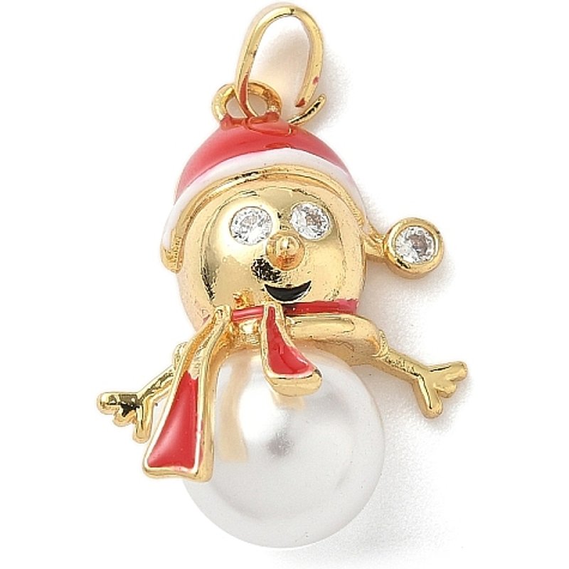 Christmas Brass Micro Pave Snowman Pendant with Plastic Pearl — Charms & Pendants