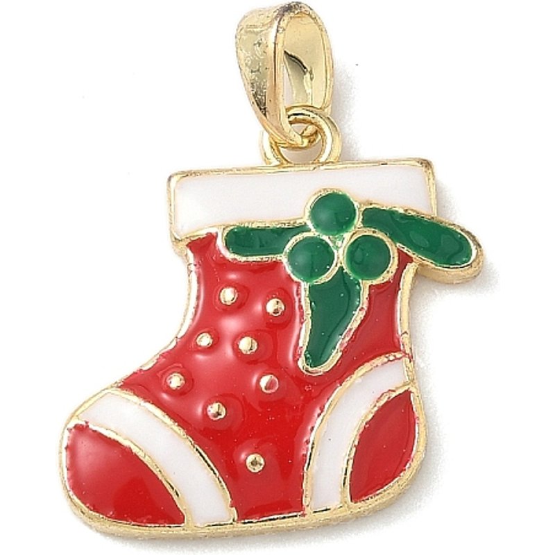 Pendentif en Émail de Laiton de Noël, Bas de Noël Doré
