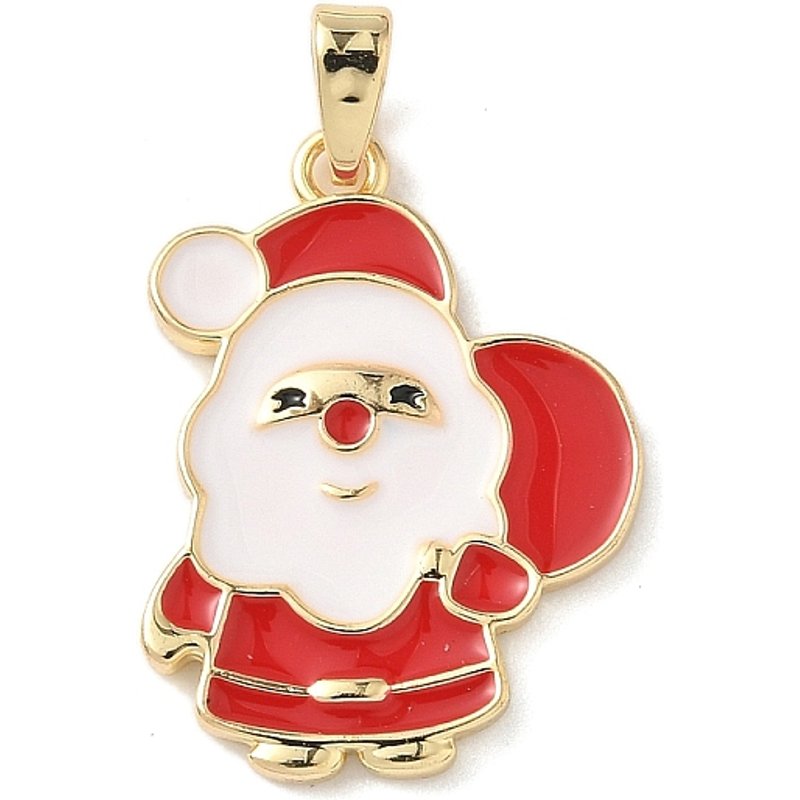 Pendentif en Émail de Laiton de Noël, Santa Claus, Doré — Breloques et pendentifs