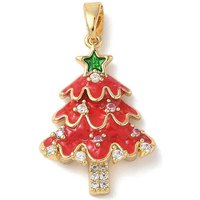 Christmas Brass Micro Pave Cubic Zirconia Pendant - Golden Tree — Charms & Pendants