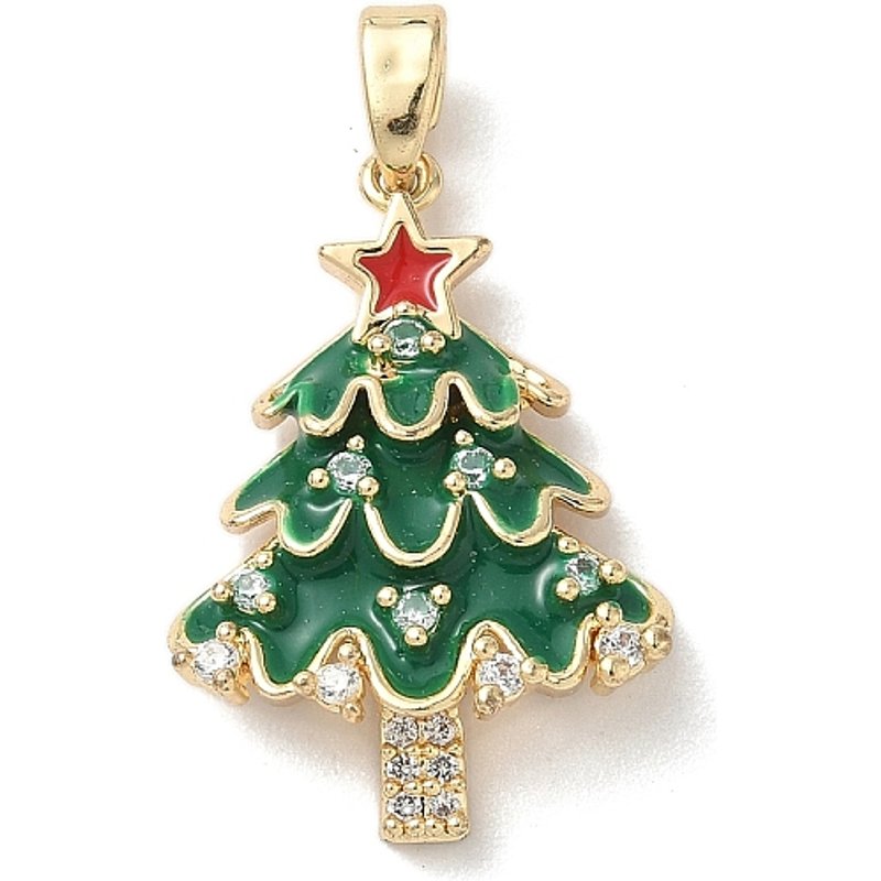 Christmas Brass Micro Pave Cubic Zirconia Tree Pendant — Charms & Pendants