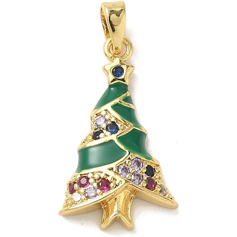 Christmas Brass Micro Pave Cubic Zirconia Christmas Tree Pendant — Charms & Pendants