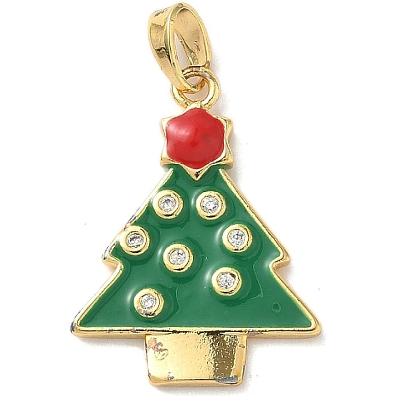 Christmas Brass Micro Pave Cubic Zirconia Tree Pendant — Charms & Pendants