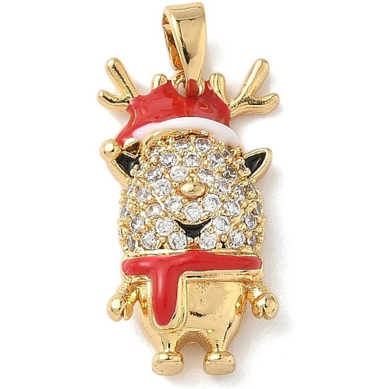 Brass Micro Pave Cubic Zirconia Deer Pendant with Enamel — Charms & Pendants
