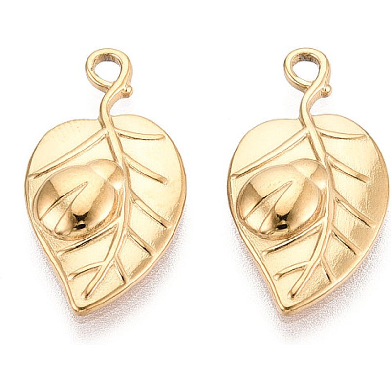 304 Stainless Steel Leaf Pendants with 18K Gold Plating — Charms & Pendants