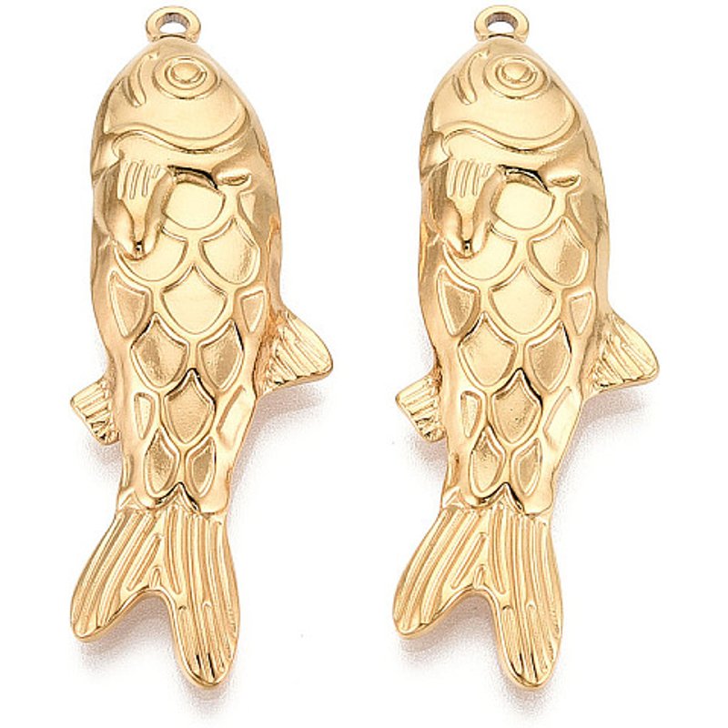 304 Stainless Steel Fish Pendant with 18K Gold Plating — Charms & Pendants