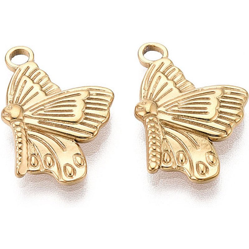 Pendentif Papillon en Acier Inoxydable 304, Plaqué Or 18K — Breloques et pendentifs