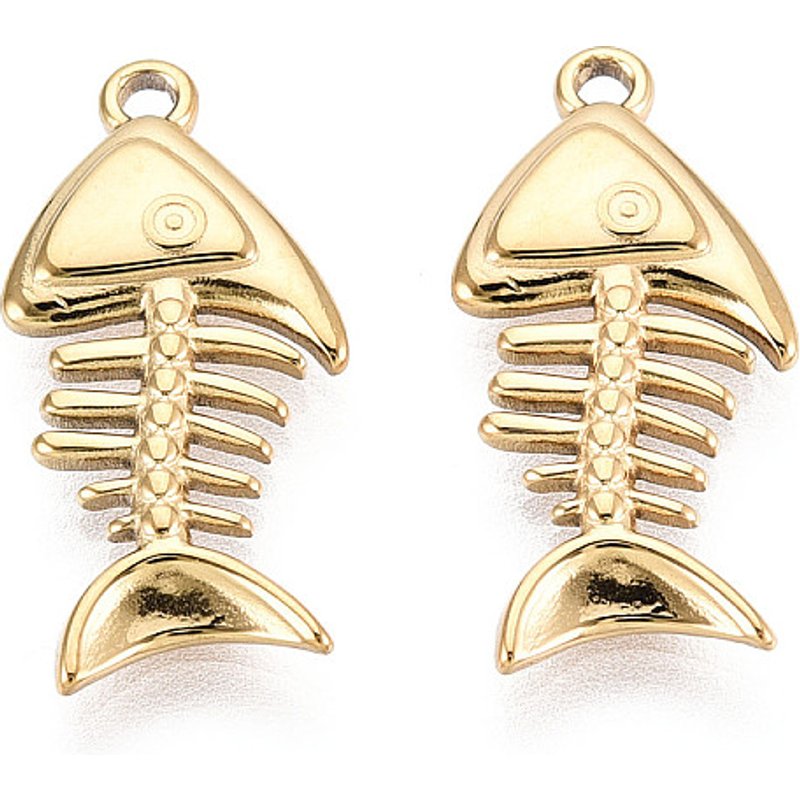 304 Stainless Steel Fishbone Pendant with 18K Gold Plating — Charms & Pendants