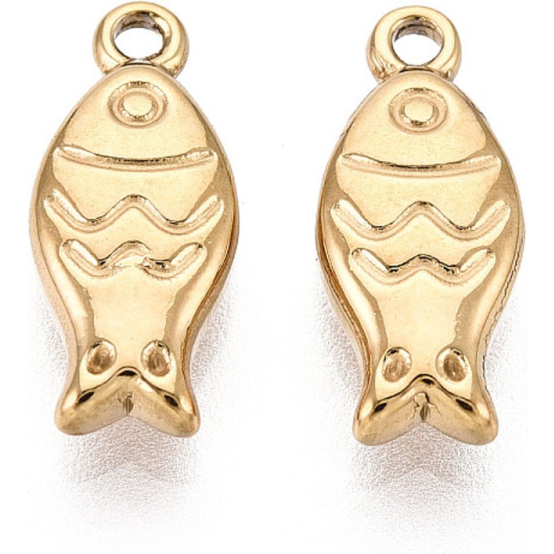 304 Stainless Steel Fish Charms with 18K Gold Plating — Charms & Pendants