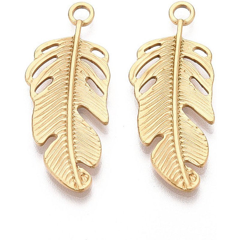Pendants en Acier Inoxydable 304 en Forme de Plume avec Plaquage en Or 18K — Breloques et pendentifs