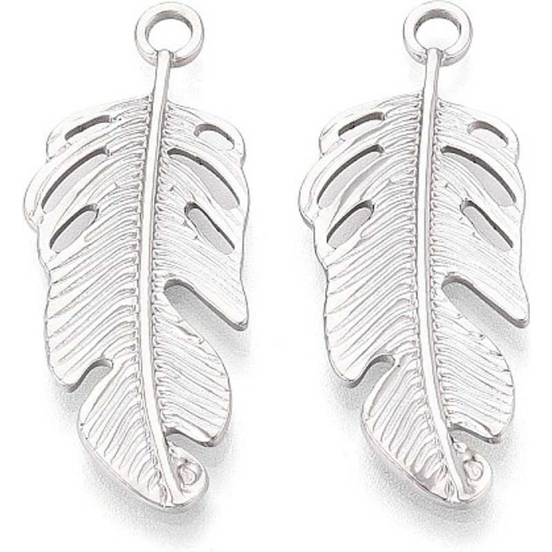 Pendants en Acier Inoxydable 304 en Forme de Plume - 38x15x2mm — Breloques et pendentifs