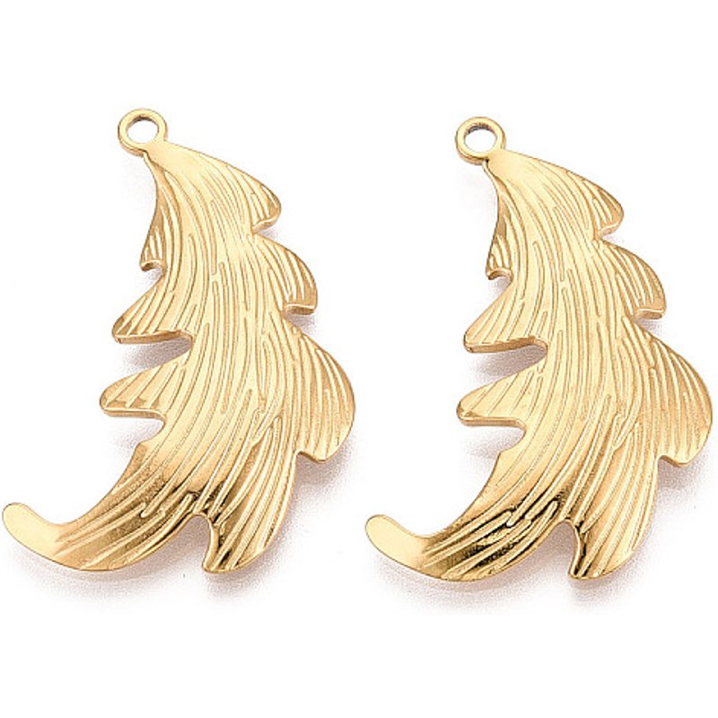304 Stainless Steel Leaf Pendants with 18K Gold Plating — Charms & Pendants
