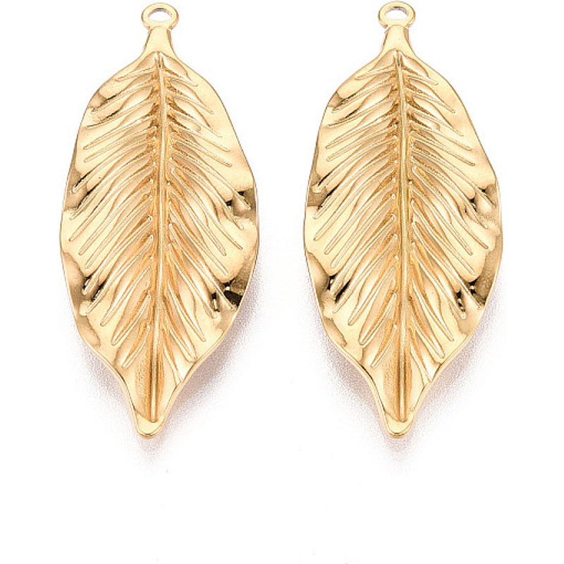 304 Stainless Steel Leaf Pendants with 18K Gold Plating — Charms & Pendants