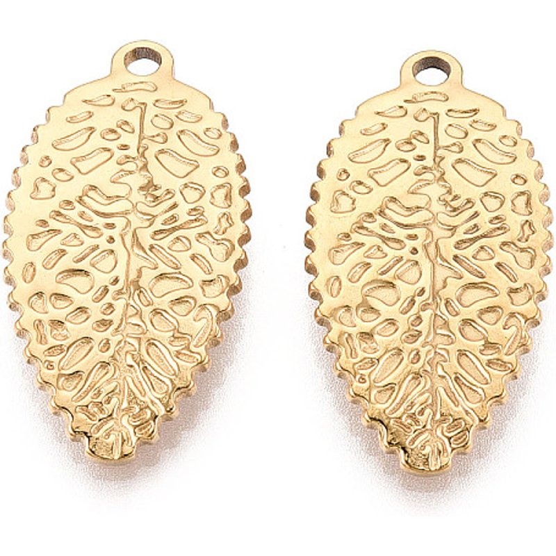 304 Stainless Steel Leaf Pendants with 18K Gold Plating — Charms & Pendants