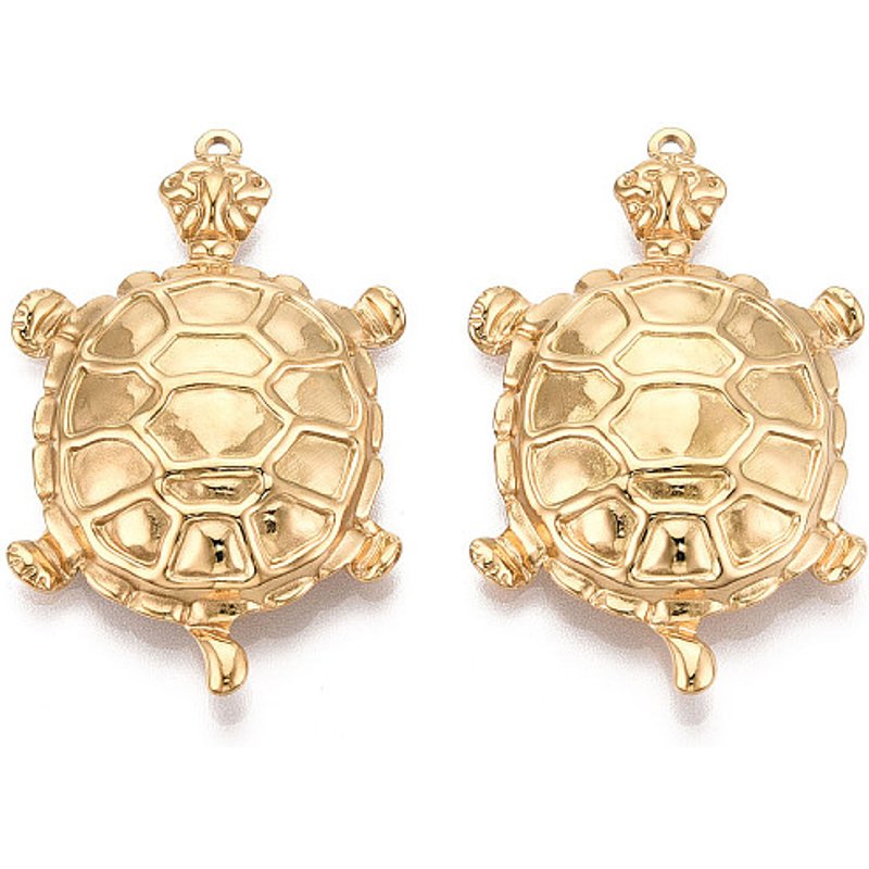Pendentif Tortue en Acier Inoxydable 304, Plaqué Or 18K, 47x29mm — Breloques et pendentifs