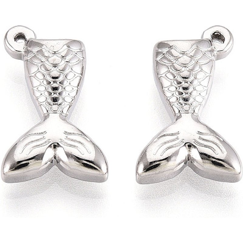 Pendentifs en acier inoxydable 304 en forme de queue de poisson - 18x11x5mm — Breloques et pendentifs