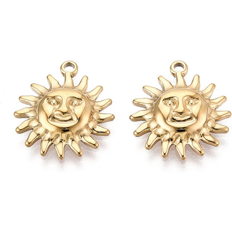 304 Stainless Steel Sun Pendant with 18K Gold Plating — Charms & Pendants