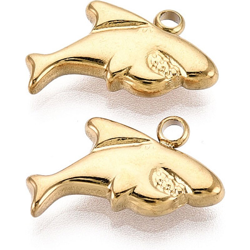 304 Stainless Steel Shark Pendant with 18K Gold Plating — Charms & Pendants