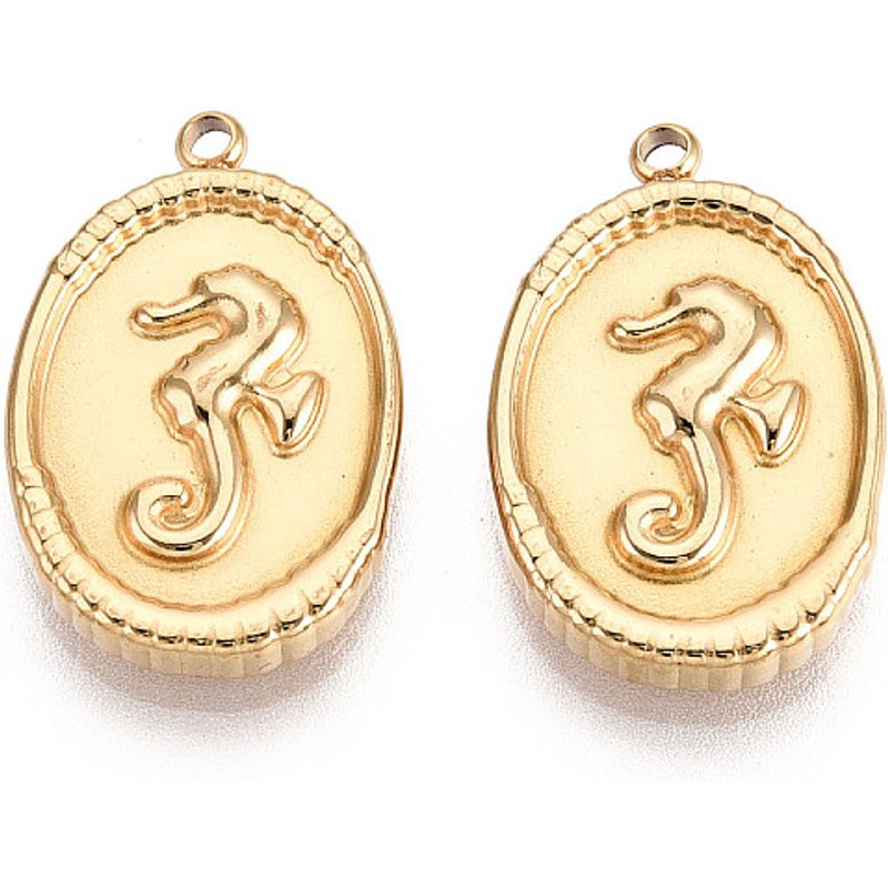 Pendentifs Ovales en Acier Inoxydable 304 avec Maison de Mer, Plaqué Or 18K — Breloques et pendentifs