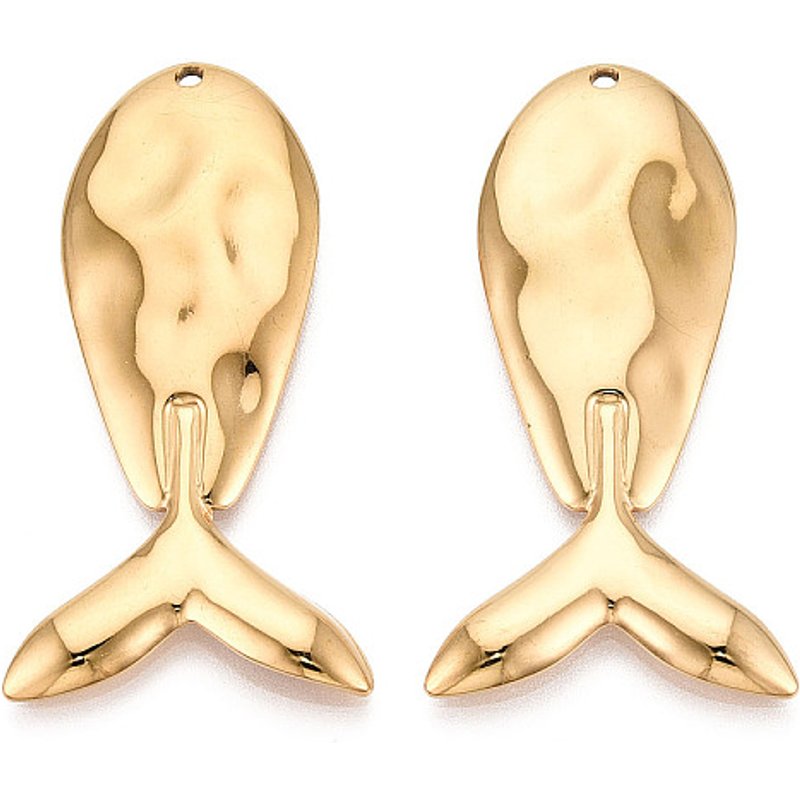 Pendentif Baleine en Acier Inoxydable 304, Plaqué Or 18K, 51.5x19mm — Breloques et pendentifs