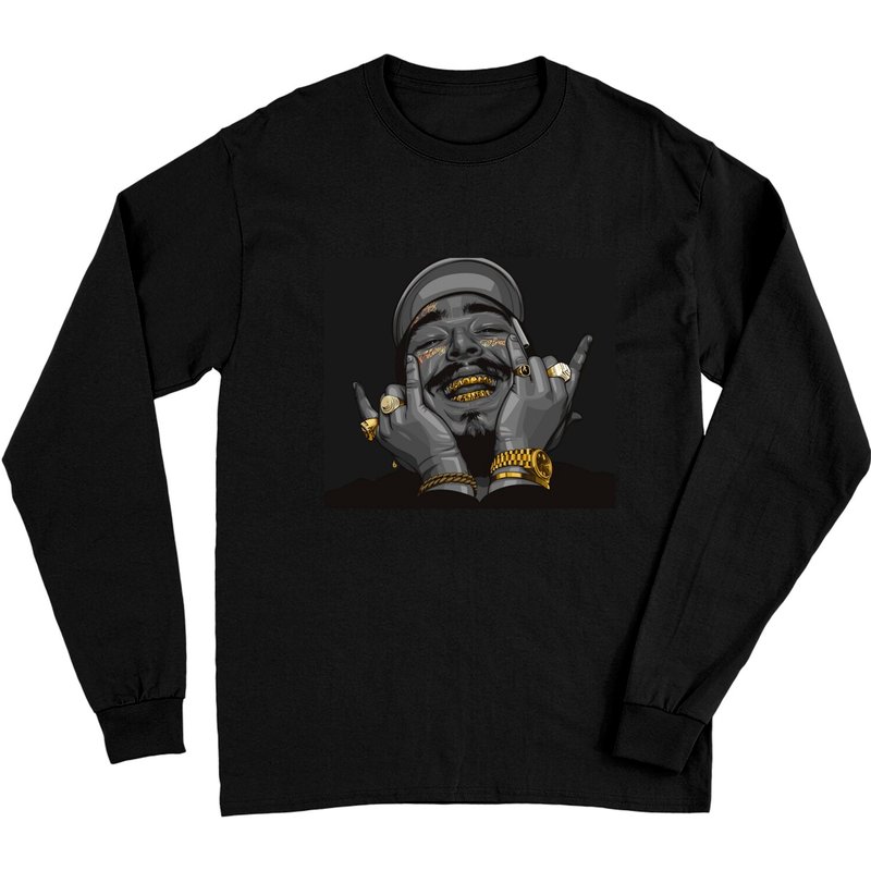 T-shirt à manches longues Unisexe Post Malone en noir — T-shirts pour hommes