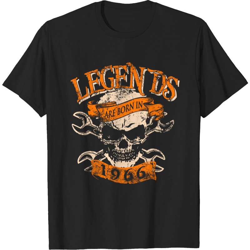T-Shirt Skull Legends Born In 1966 pour hommes noir — T-shirts pour hommes