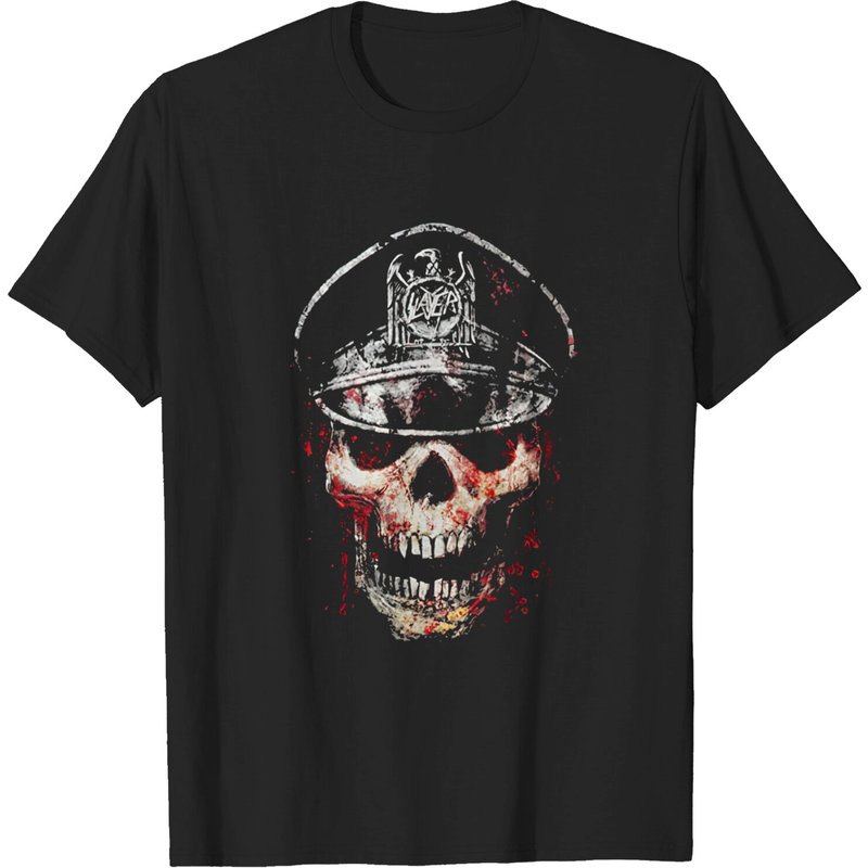 Slayer Unisex Tee: Skull Hat for Men in Black — Mens T Shirts