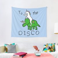 To The Disco Unicorn Riding Triceratops Tapestry — Tapestries