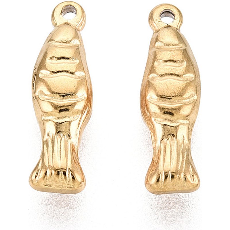 304 Stainless Steel Fish Charms with 18K Gold Plating — Charms & Pendants