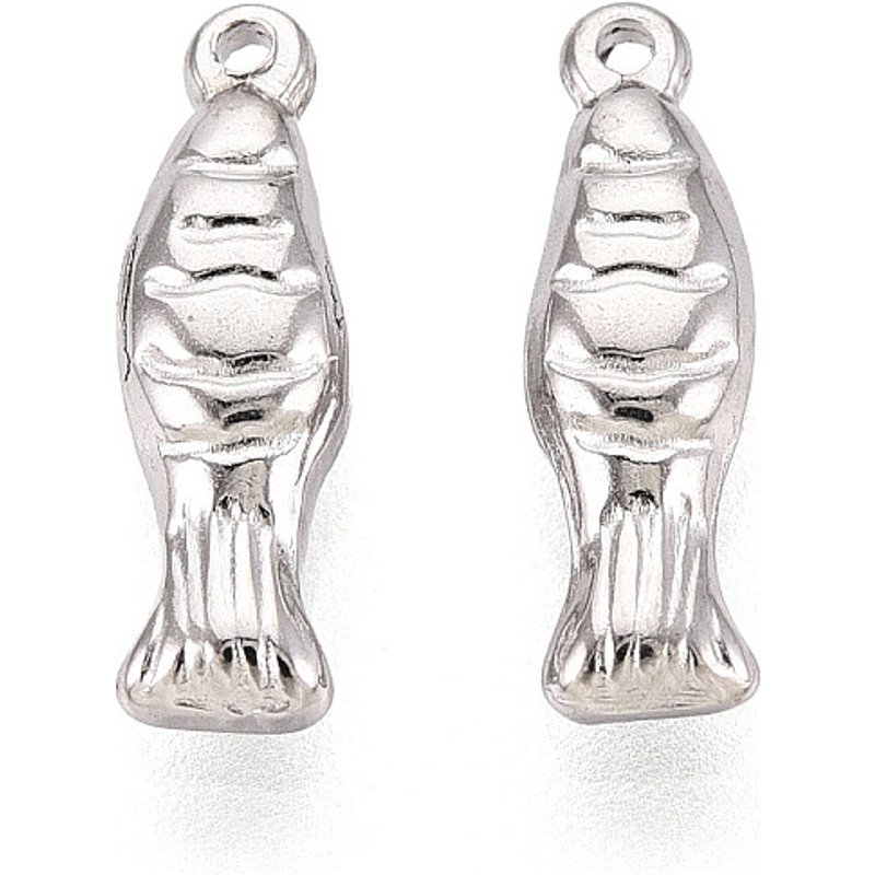 Charm en Acier Inoxydable en Forme de Poisson - 14x4x3mm, Trou: 0.9mm — Breloques et pendentifs