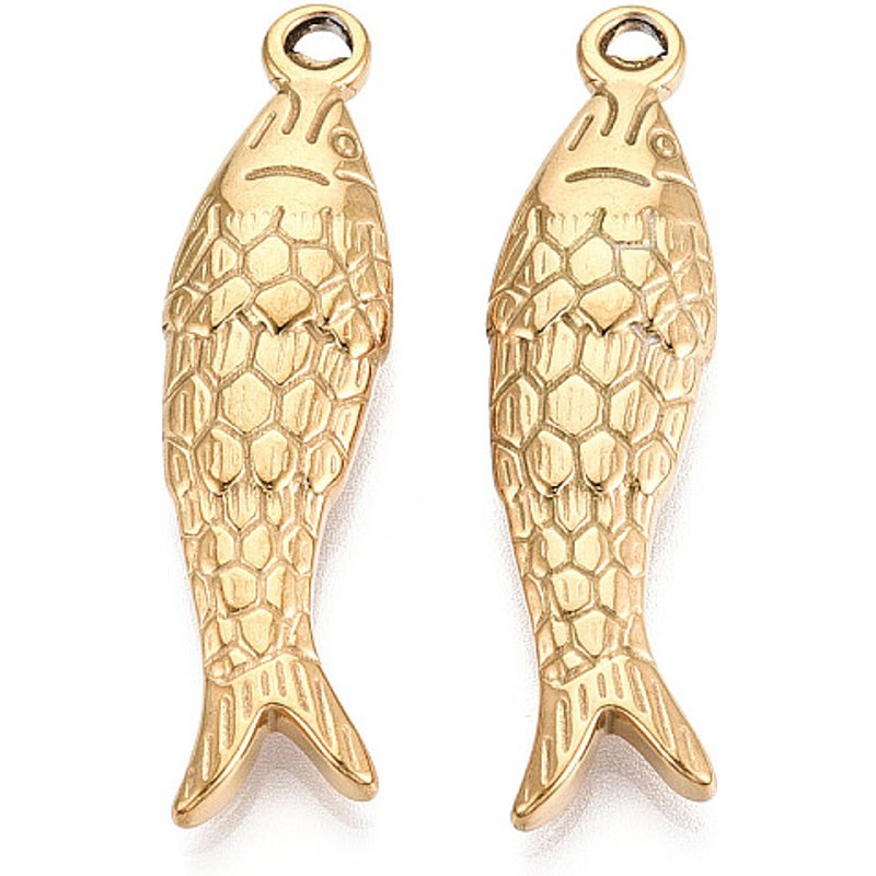 Pendentif Poisson en Acier Inoxydable 304 avec Plaquage en Or 18K — Breloques et pendentifs