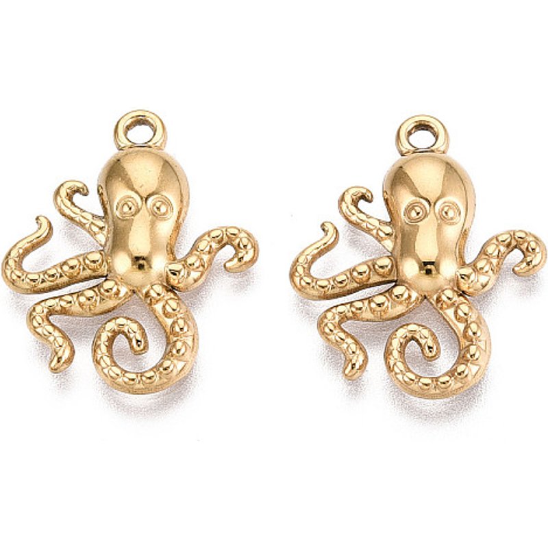 Pendentif Calmar en Acier Inoxydable 304, Plaqué Or 18K — Breloques et pendentifs