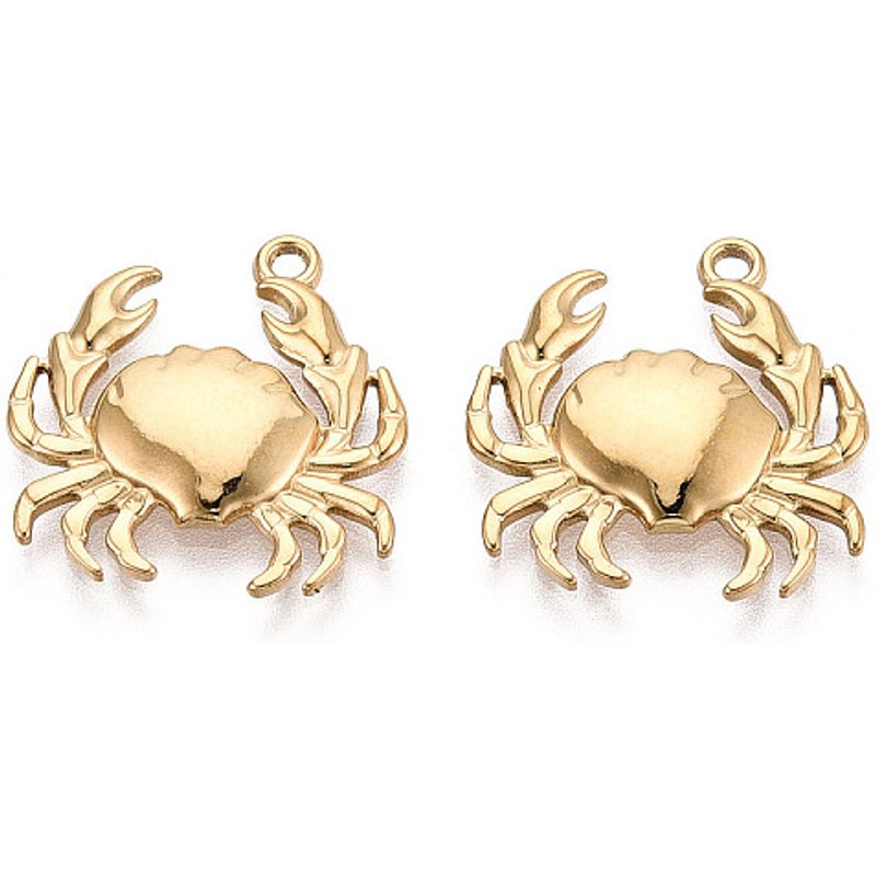 Pendentif Crabe en Acier Inoxydable 304, Plaqué Or 18K, 20.5x20mm — Breloques et pendentifs