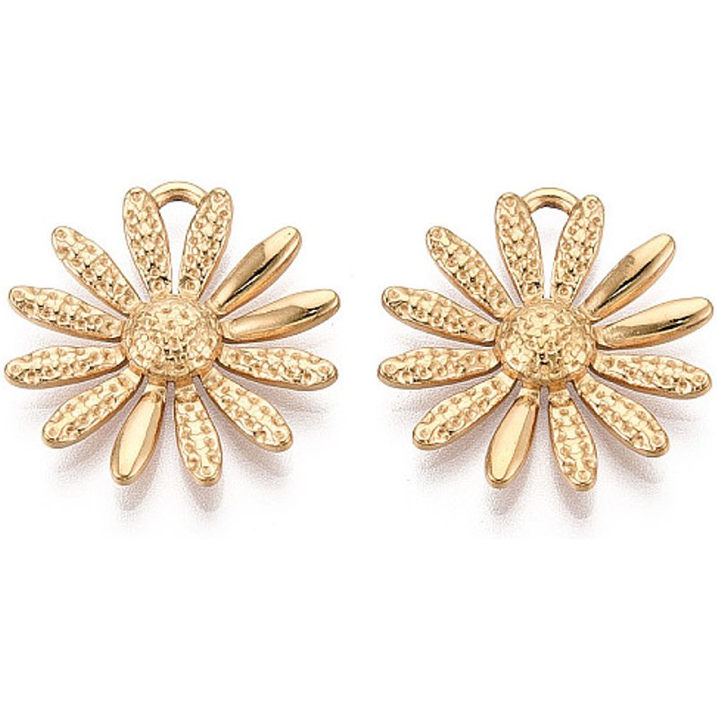 Pendentif Marguerite en Acier Inoxydable 304, Plaqué Or 18K, 24x22.5mm — Breloques et pendentifs