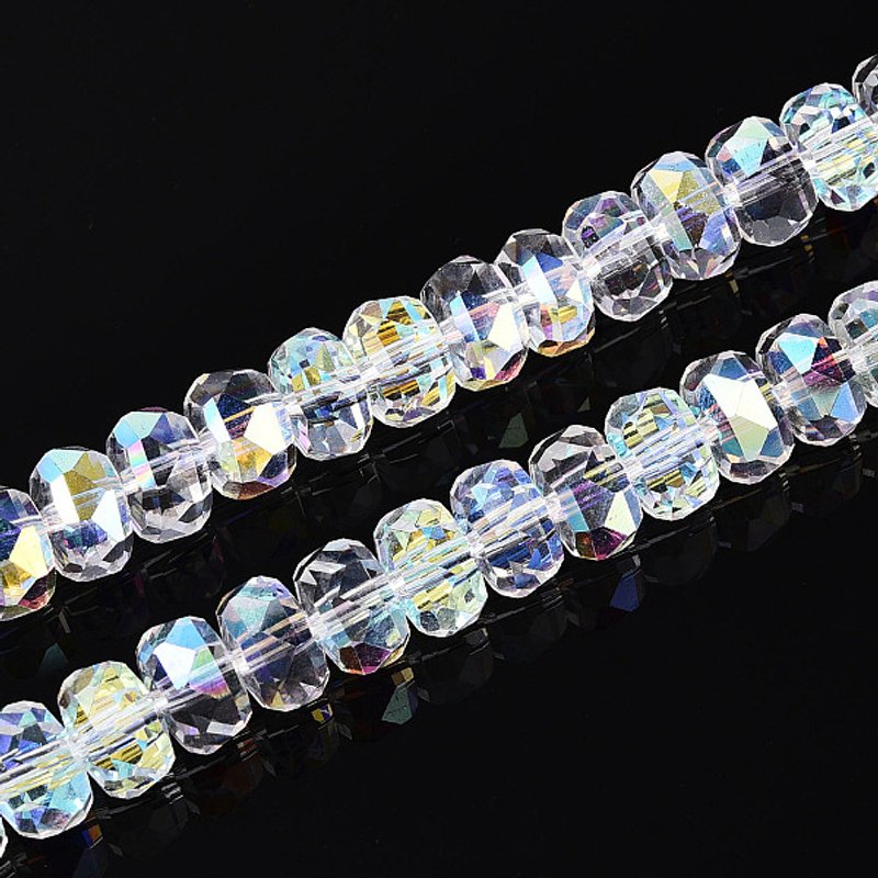 Brins de perles en verre électroplaqué, rondelle, facettées, transparentes — Perles à bijoux