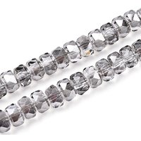 Brins de perles en verre électroplaqué, rondelles, facettées, gris foncé — Perles à bijoux