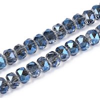 Brins de perles en verre électroplaqué, rondelle, facetté, bleu acier — Perles à bijoux