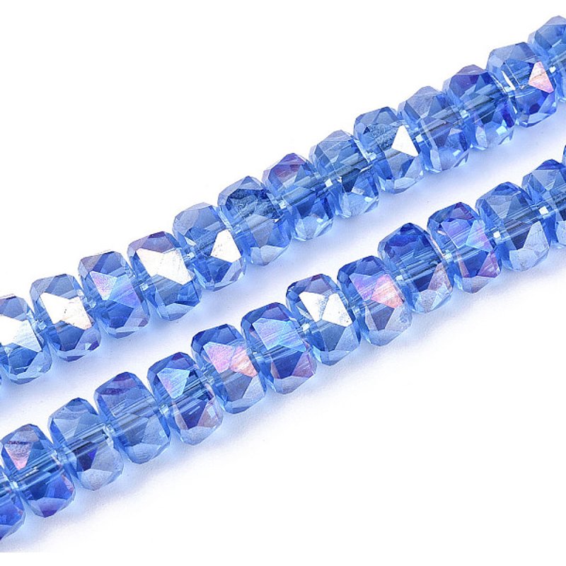 Brins de perles en verre électroplaqué, rondelle, facettées, bleu royal — Perles à bijoux
