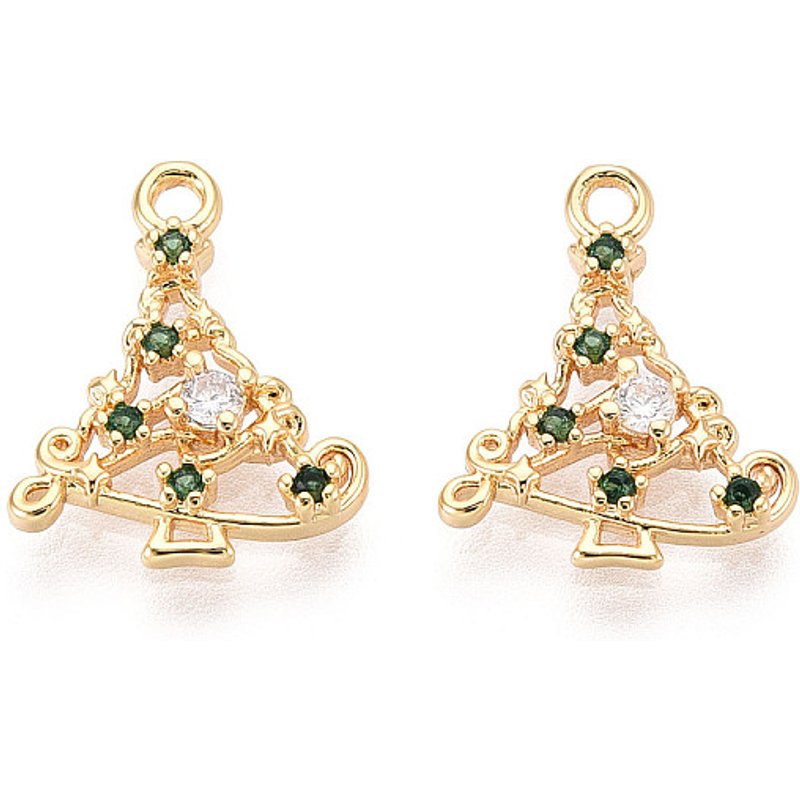 Brass Micro Pave Cubic Zirconia Christmas Tree Charm, 18K Gold Plated — Charms & Pendants
