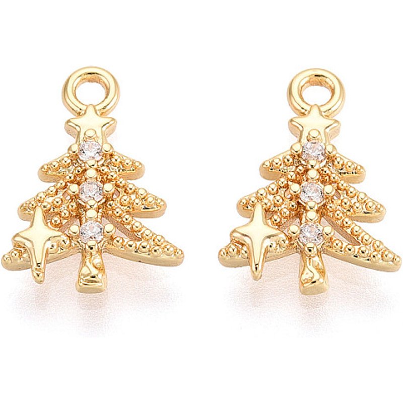 Brass Micro Pave Cubic Zirconia Christmas Tree Charm, 18K Gold Plated — Charms & Pendants