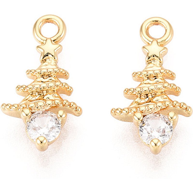 Brass Micro Pave Cubic Zirconia Christmas Tree Charms — Charms & Pendants