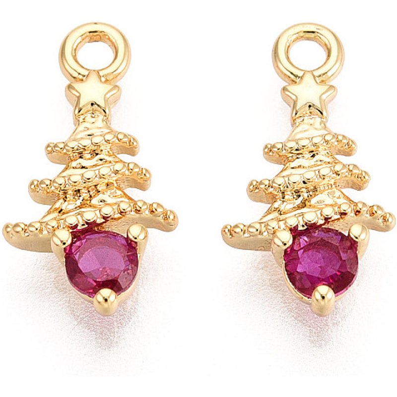 Brass Micro Pave Cubic Zirconia Christmas Tree Charm, 18K Gold Plated — Charms & Pendants