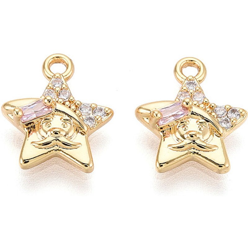 Brass Micro Pave Cubic Zirconia Star Charm, 18K Gold Plated