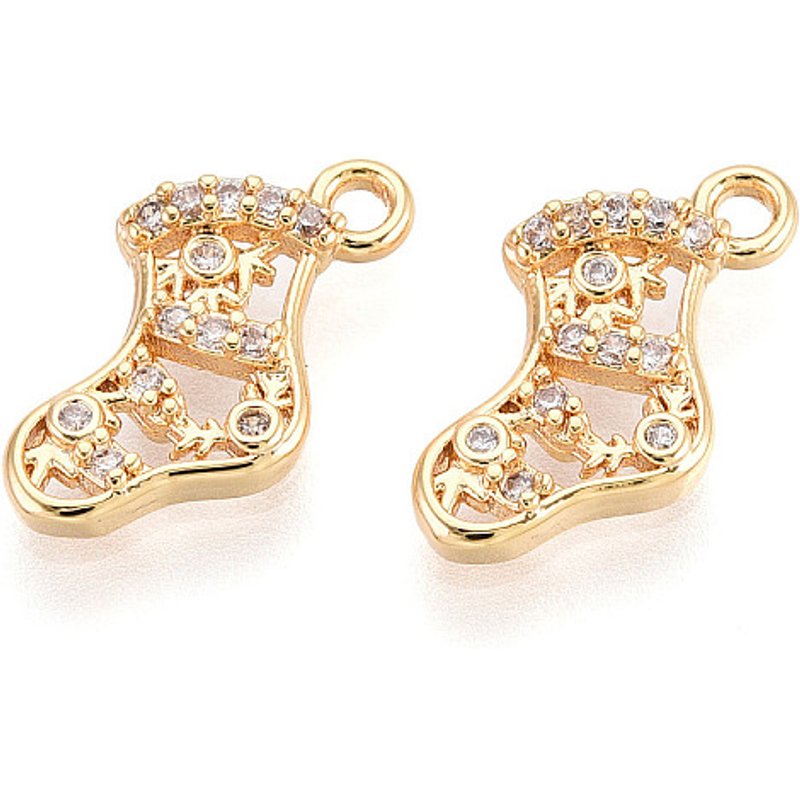 Brass Micro Pave Cubic Zirconia Boot Charms, 18K Gold Plated — Charms & Pendants