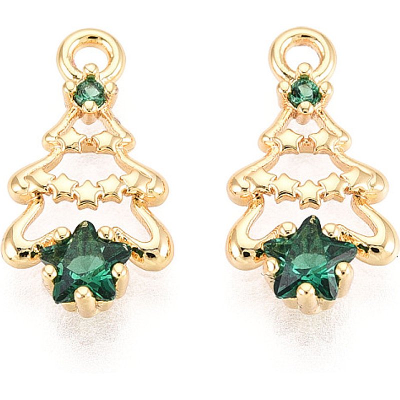 Charm en Zircon Cubique Micro Pave en Laiton, Arbre de Noël, Plaqué Or 18K — Breloques et pendentifs